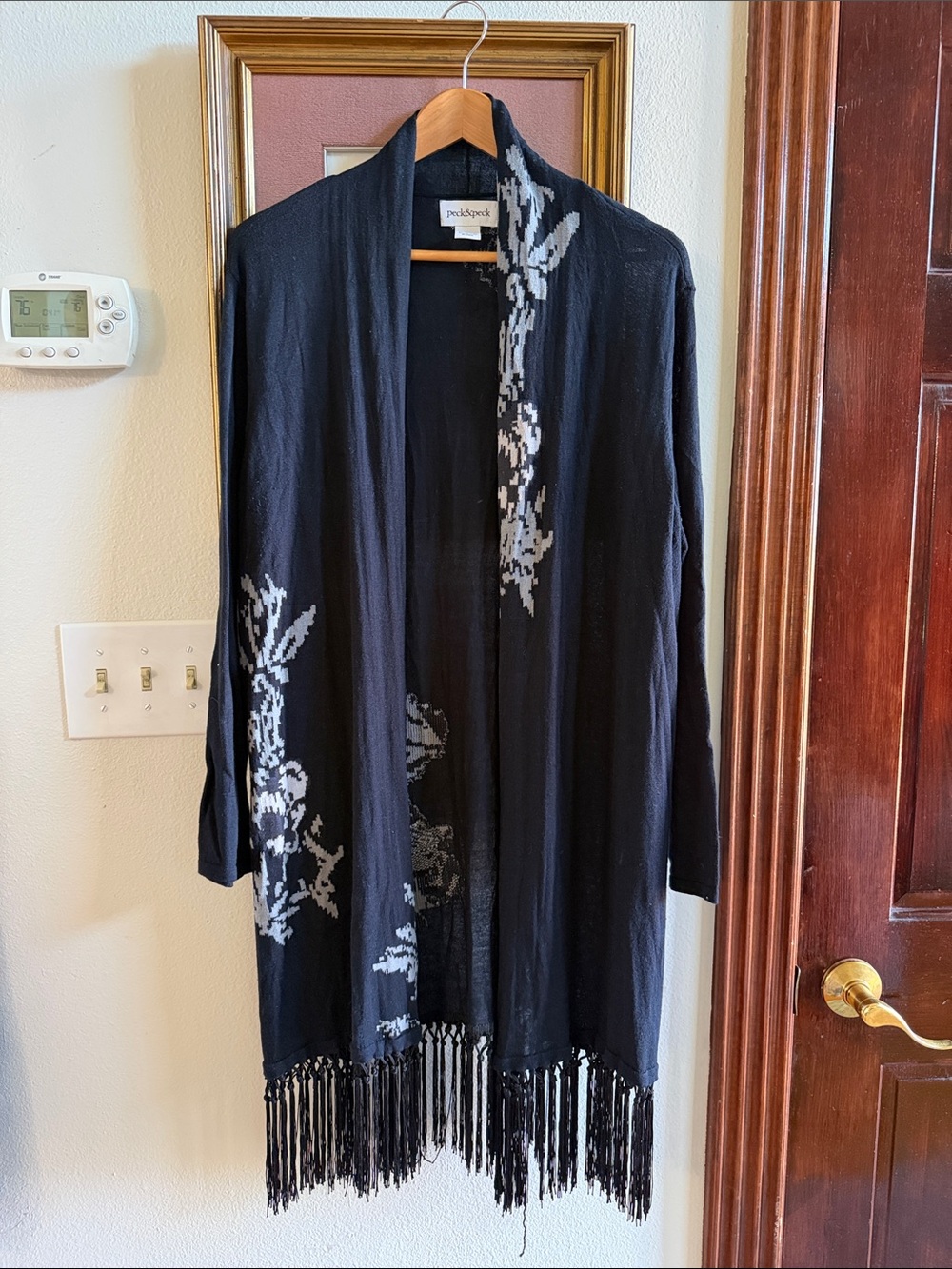 Peck & Peck Black Cardigan with Cream Floral Knit